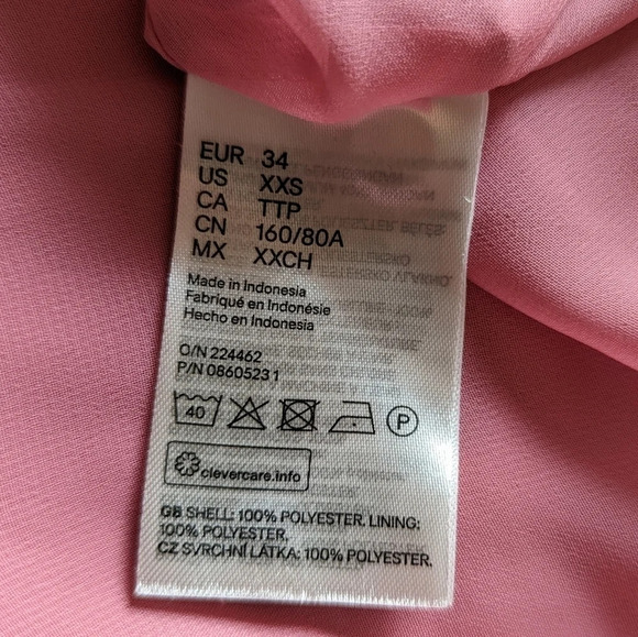 H&M Pink  with Gold V Neck Long Sleeve Dress, belt front - Size XXS Barbie - Picture 10 of 11